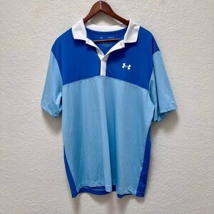 Under Armour Mens Performance Polo Shirt Blue Colorblock Loose Fit Large LG